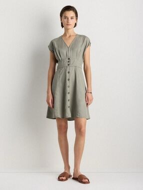 Quince Vintage Washed Tencel Button Front Dress Olive NWT Size Large